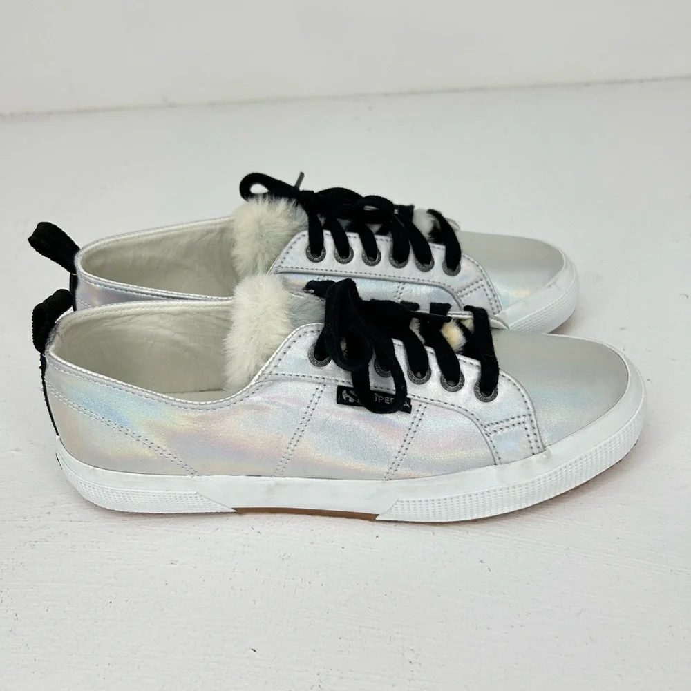 Superga x‎ Jocelyn Furry Tongue Silver Iridescent Sneakers Women 9.5 Men 8 EU 41
